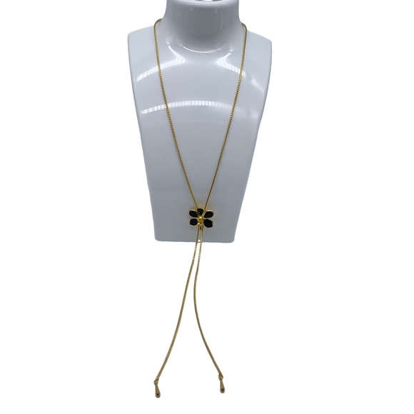 40” 1990s Floral Charm Lariat Gold Plated Long Necklace - Picture 2 of 9